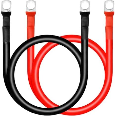 Lot de 2 câbles de batterie 6 WAG - 14 mm² - 70 cm - Câble en cuivre 12 V - Avec cosses à anneau M8 - Convient pour voitures, bateaux et chariots de golf (1/4)