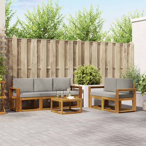 vidaXL Outdoor-Sofagarnitur mit Kissen 6 pcs Natürlich und Hellgrau (1/5)