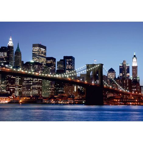 papier peint panoramique Pont de Brooklyn New York bleu, orange et marron  - Sanders & Sanders (1/5)