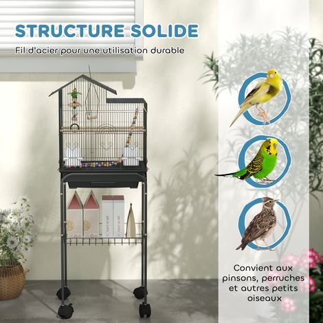 Cage à oiseaux sur roues 46 x 36 x 120 cm 2 mangeoires 2 perchoirs étagère cage pour perruche calopsitte conure pinson canaris (1/5)