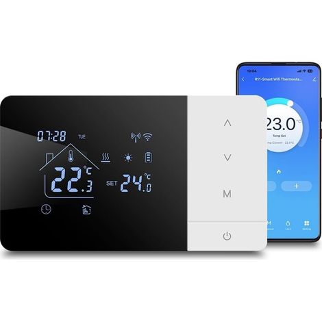 Thermostat Chaudière, WIFI Thermostat domestique numérique programmable, alimenté par batterie, thermostat chaudière 2 fils compatible avec Google e-Alexa contrôle vocal