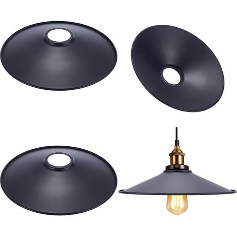 Lot de 4 abat-jours coniques en fer noir industriel de 22 x 4,1 cm - Protection vintage en fer mat - Pour lampe de table, lampe murale, applique murale (1/5)