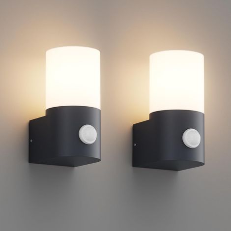 2 Pièces Applique Murale E27 Exterieur/Intérieure, Anthracite Applique Mural avec Détecteur de Mouvement, IP65 Luminaires extérieur, PC+Aluminium, Pour Jardin Balcon Entrée, Sans Ampoule (1/5)