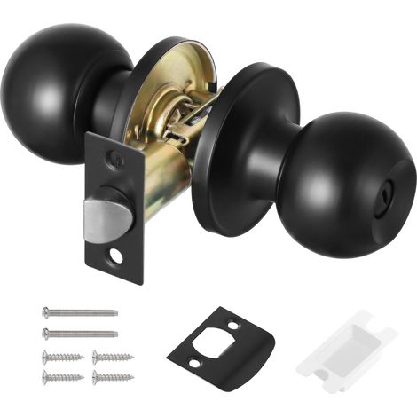 1 Poignée Ronde Serrure,Confidentialité Sans Clé,Acier Inoxydable Noir,Porte Intérieure Salle De Bain (1/5)