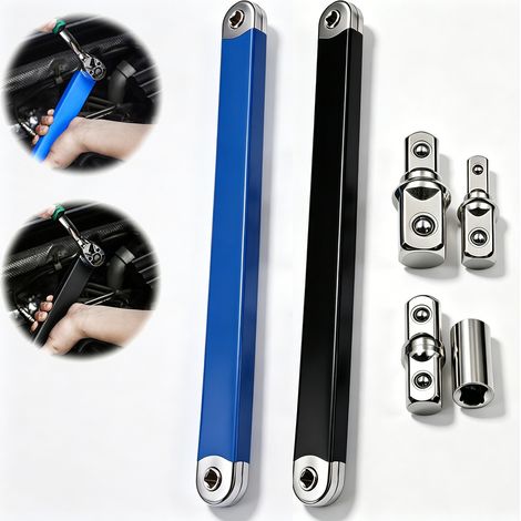 Clé d'Extension Décalée 1/4", 3/8", 1/2" Clé à Douille à Rallonge Décalée Offset Extension Wrench Rallonge à Douille pour Mécaniciens, 39 x 3.8 x 1.7 cm, Noir (1/5)