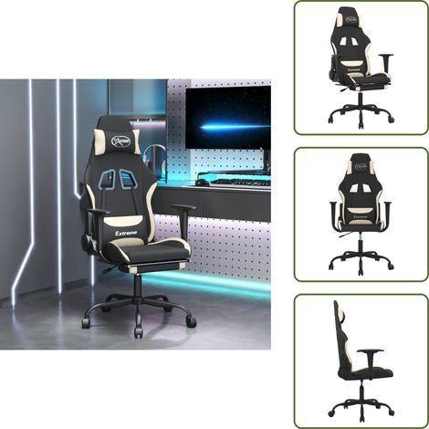 The Living Store Gaming-Stuhl mit Fußstütze Schwarz und Creme Stoff - Gamingstuhl mit Fußstütze (1/5)