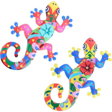 Sculpture Murale Lézard Gecko Décoration Métal Fer Antirouille Couleurs Vives Art Mural Intérieur Jardin 2 Pièces Décorations Murales Gécko Pour Salon Chambre (1/5)