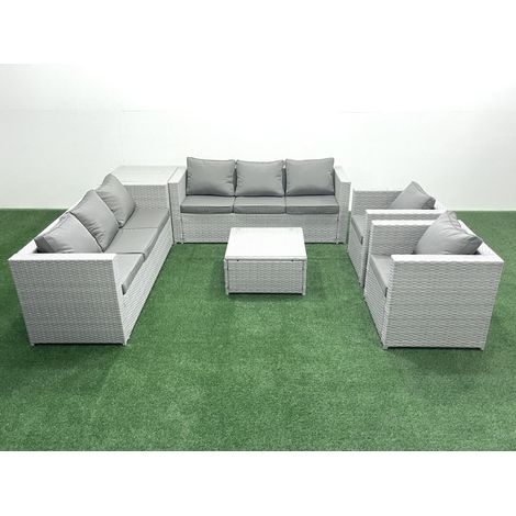 Fimous Rattan Sofa Gartenmöbel Set mit 2 Sesseln Quadratischer Couchtisch Beistelltisch Hellgrau gemischt (1/5)
