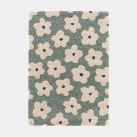 Tapis fleurs maximalistes - Apolline - Gris bleuté - 80 x 150 cm