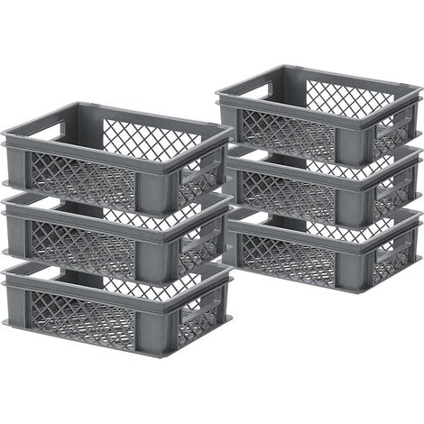BRB Lot de 6 boîtes Euro / boîtes de boulangerie - Dimensions (L x l x H) : 400 x 300 x 125 mm - Gris - Utilisation alimentaire