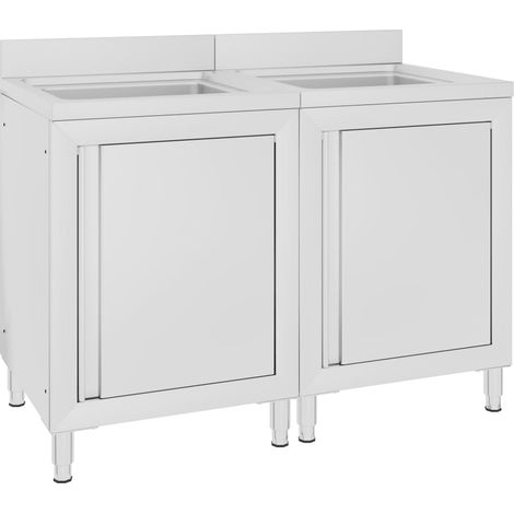 Juego de 2 fregaderos de cocina profesionales de 96 cm de acero inoxidable 020000725