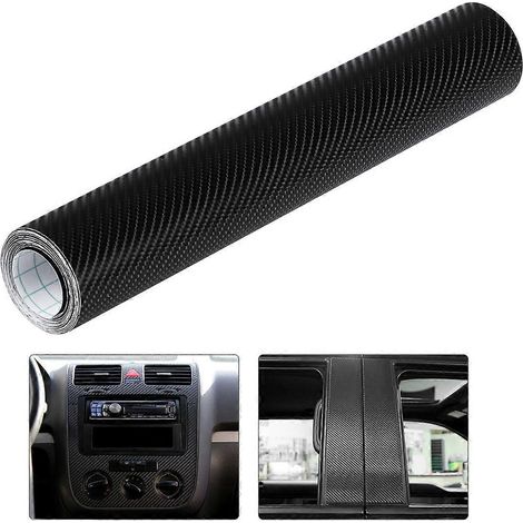 WINOMO Rouleau de film adhésif en fibre de carbone 4D à poser soi-même pour la décoration de votre voiture ou véhicule 30x300cm (Noir)-30X300cm-Black (1/2)