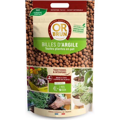 Billes d'argile OBRPCDBILLES4 – Favorise drainage et humidité – Aération des substrats – Pour pots et pleine terre – Or Brun