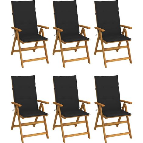 Lot de 6 Chaises de jardin pliables - Chaises d'extérieur pour terrasse/jardin avec coussins Bois d'acacia BV477702 - BonneVie (1/5)