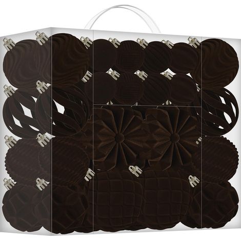 48 Boule de Noel Velour Marron, Boules de Noël Floquées Incassables pour Deco Sapin De Noel,de 3,15, 2,36 et 1,57 PoucesMarron Foncé (1/5)