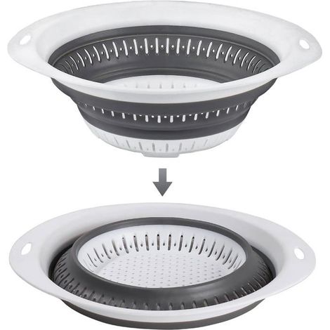 Passoire Pliable en Silicone et Plastique, Passoire Cuisine Passoire à Pâtes peu Encombrante dans la Cuisine, Blanc/gris Taille L (1/5)