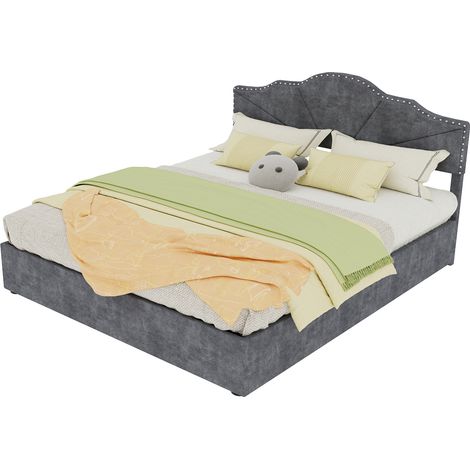 CHICFURN Cama con canapé 160x200 cm gris en tejido y metal, almacenaje abatible con colchón (1/5)