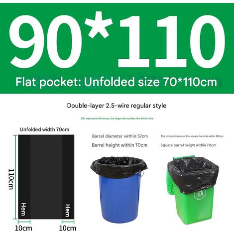 Sac en plastique portable noir, sac poubelle à cordon épais et durable, étanche, adapté à la maison et au bureau (90100cm) (100 pièces/2,5 soie) (1/5)