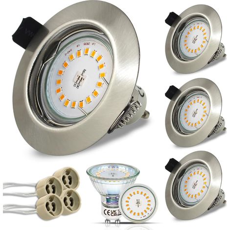 Spot LED Encastrable GU10,4x 5W Blanc Chaud 3000K,Plafonnier Encastré Inox Trou 68mm 220V,Avec 4 Cadre Spot encastrable,Ampoules douille gu10 (1/5)