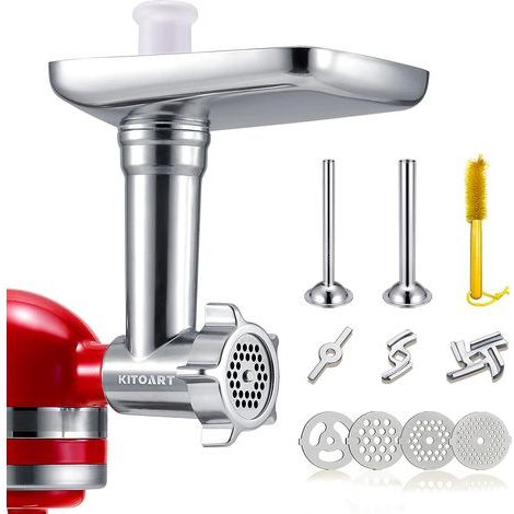 Accessoires pour hachoir alimentaire en métal pour mixeurs KitchenAid, hachoir à viande, remplissage de saucisses avec deux tubes de remplissage de saucisses(Machine non incluse) (1/5)