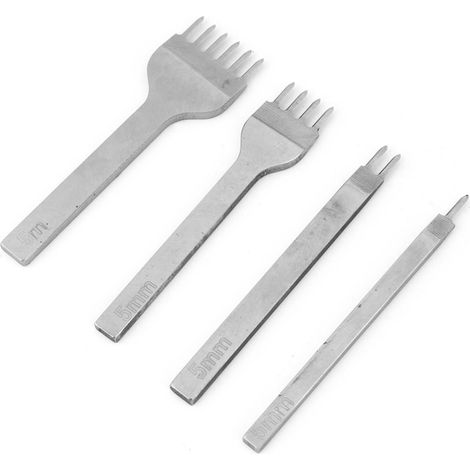 4 outils de maroquinerie, ciseaux à percer cuir 1/2/4/6 dents, espacement 3 mm à 6 mm, acier haute résistance (1/5)