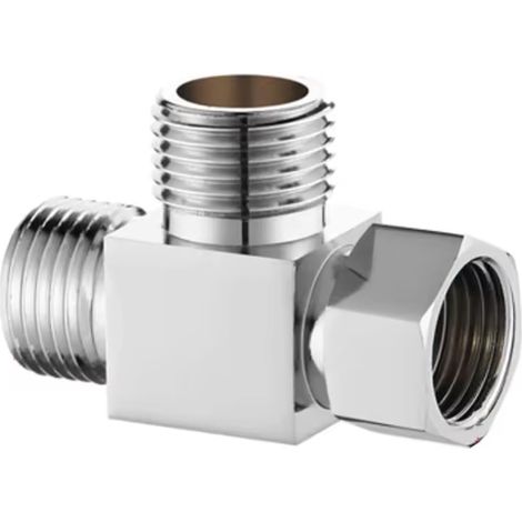 Vanne d'arrêt 3 voies en laiton G1/2 - Raccord en T - Adaptateur en T - Un entrée, deux sorties, inverseur - G1/2 - Filetage intérieur et extérieur - Pour salle de bain, cuisine et toilettes (1/5)