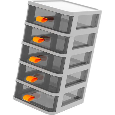 Tiroir bureau rangement boîte transparente organiseur bureau papeterie avec poignée orange 5 étages blanc 13,4x17x28 cm (1/5)