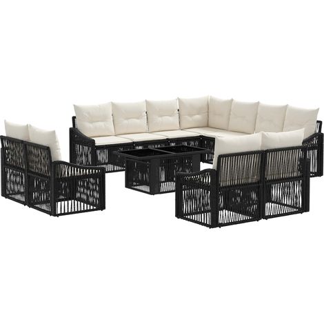 Conjunto de sofás de jardín 12 uds. Negro y Blanco Crema vidaXL (1/5)