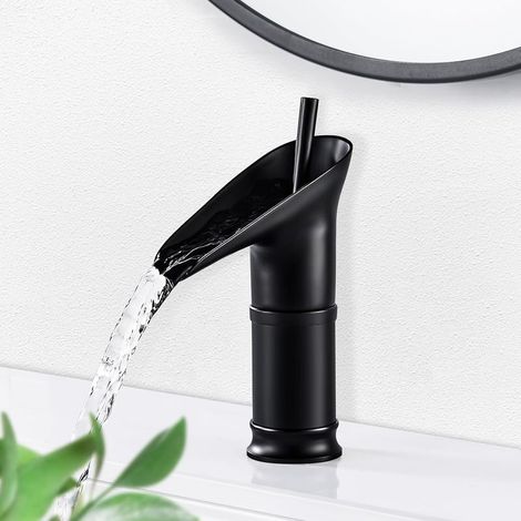 Retro-Wasserfall-Waschtischarmatur, Wasserfall-Waschtischarmatur, Antike Badezimmer-Mischbatterie, Warm- und Kaltwasser-Waschtischarmatur, G3/8-Armatur, Schwarz (1/5)