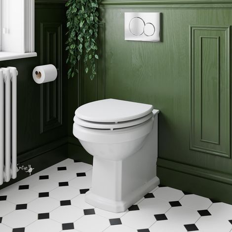 Traditional Back to Wall BTW Toilet Soft Close Seat White Gloss Bathroom (1/4)