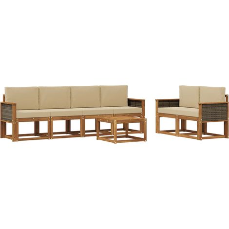 Outdoor Sofa Set 6 pcs Natural Solid Acacia Wood and Polyester vidaXL (1/5)