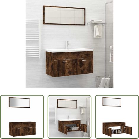 Badmöbel Set - 2-tlg. Badmöbel-Set Räuchereiche Holzwerkstoff (1/5)