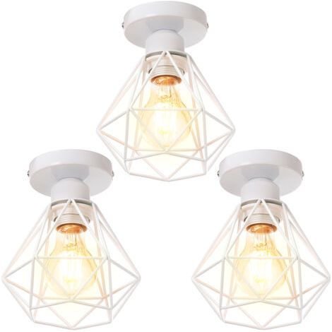 royaluxe- 3PCS Plafonnier Rétro Blanc Lampe De Plafond E27 Cage En Métal Luminaire Plafonnier Vintage D'Intérieur (1/5)