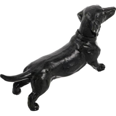 Filigrane Dackel Hundestatue aus Kunstharz mit flacher