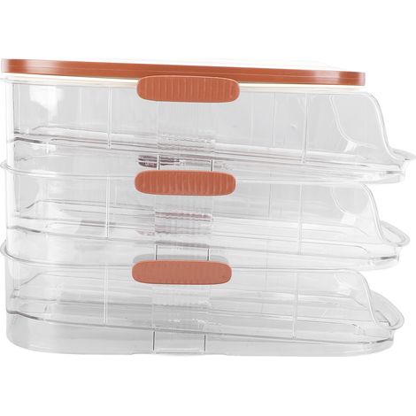 Contenitore per uova a 3 strati auto-arrotolante, organizer con coperchio per frigorifero a due file. (1/5)