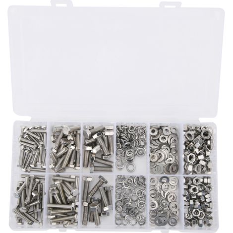 Kit 475 pièces vis boulons hexagonaux écrous rondelles inox 304 M4 M5 M6 assortiment boîte rangement (1/5)