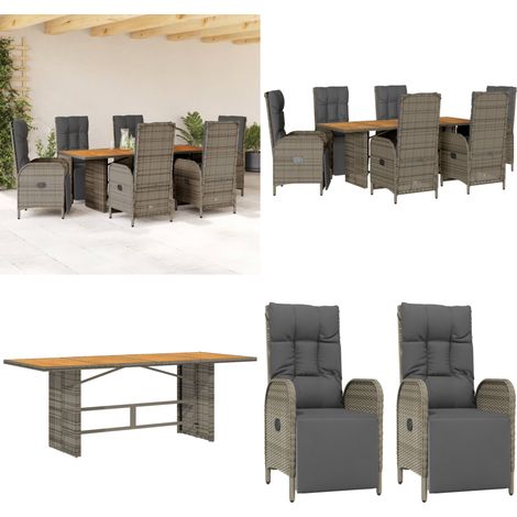 Set da Pranzo da Giardino 7 pz con Cuscini in Polyrattan Grigio - Tavolo da giardino - Sedie da giardino