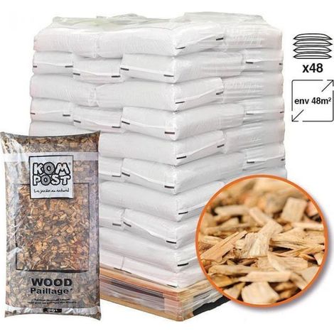 Racine – Paillage biodégradable pour plantes – Plaquettes forestières en bois – Lot de 48 sacs de 50L pour 48m² – Densité optimale pour jardinage (1/5)