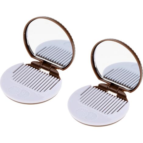 2 Miroir De Maquillage Pliant Rond Compact Avec Une Poche Peigne Taille Biscuit Mignon Brun Mignon (1/5)