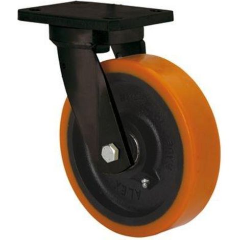 rueda giratora placa 10hlb125-hub hierro-poliur.naranja eje bolas (1/2)