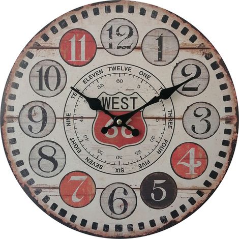 Rebecca Mobili Orologio da Appendere Retro Orologi Tondi Mdf Metallo Marrone Rosso (1/5)
