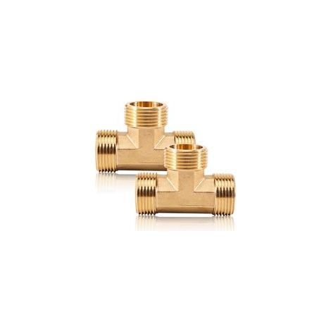 Set mit 2 Messing-T-Stücken 1", G1" (Ø32,5 mm), 90°-T-Stück AG - Abzweigverschraubung - DN25 Außengewinde - 3-Wege-T-Stück für Wasser - Geeignet für Trinkwasser (1/5)