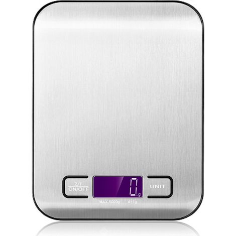Balance de Cuisine/pâtisserie numérique en Acier Inoxydable de Haute qualité, avec Fonction grammes et onces, maximale de 5 kg par paliers de 1 g(pile non incluse) (1/5)