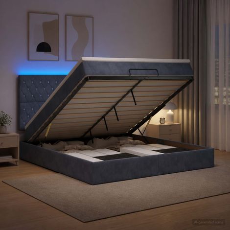 Lit coffre avec matelas et LED Gris foncé 140 x 190 cm Velours (1/5)