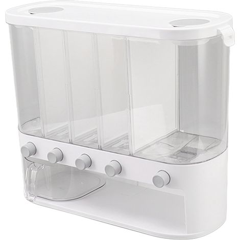 Boîte distributrice à 5 compartiments avec gobelet pour céréales et aliments secs, idéale pour la cuisine. (1/5)