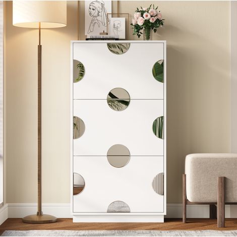Zapatero blanco 3 compartimentos con espejo MDF OKMYHOME (1/5)