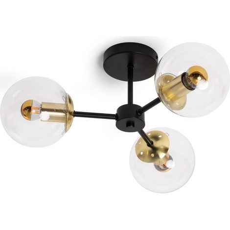 Plafonnier Métal et Verre Wassily Gold 3 Spots Noir (1/5)