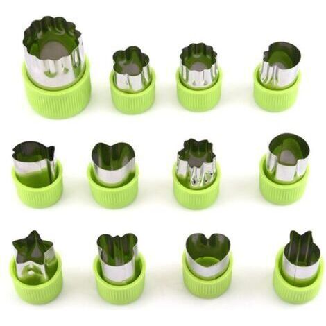 BUNTHAUS Ensemble de 12 Pièces en Acier Inoxydable pour Découpe de Légumes et Fruits, Moules de Cuisine, Presse à Biscuits et Outils pour Pâtes, Accessoires de Cuisson et Pâtisserie – Vert, 12 Pièces