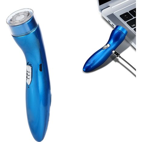 Mini-Elektrotrimmer, leise, hohe Drehzahl, Rotationsantrieb, mit Doppelscherfolienaufsätzen, blau, tragbarer Rasierer für Auto und Zuhause (1/5)