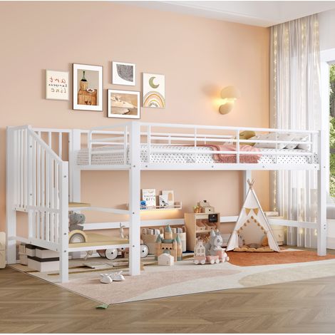 Cama alta infantil con escalera y almacenaje 90x200 OKMYHOME (1/5)